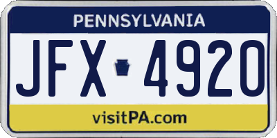 PA license plate JFX4920