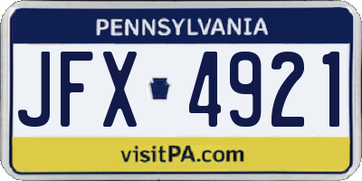 PA license plate JFX4921