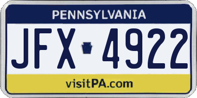 PA license plate JFX4922