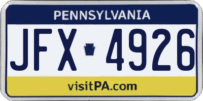 PA license plate JFX4926