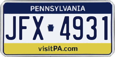 PA license plate JFX4931