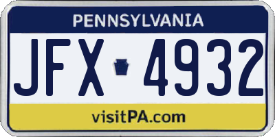 PA license plate JFX4932