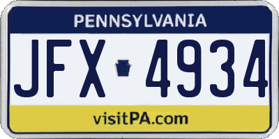 PA license plate JFX4934