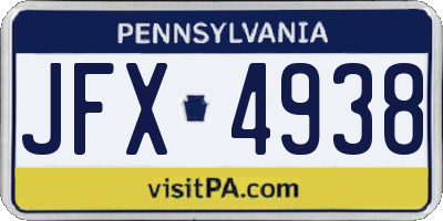 PA license plate JFX4938
