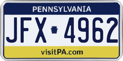 PA license plate JFX4962