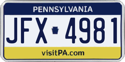 PA license plate JFX4981