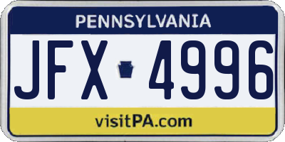 PA license plate JFX4996