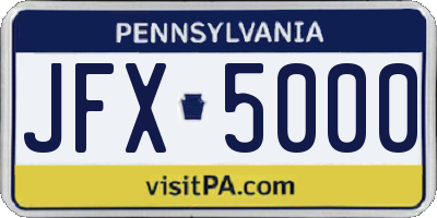 PA license plate JFX5000