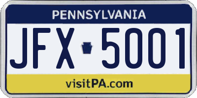 PA license plate JFX5001