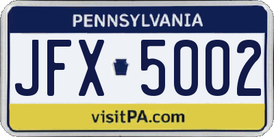 PA license plate JFX5002