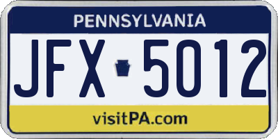 PA license plate JFX5012