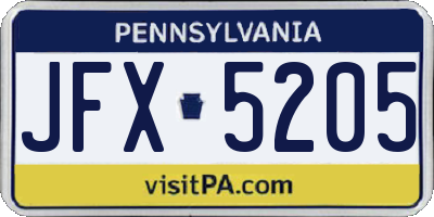 PA license plate JFX5205