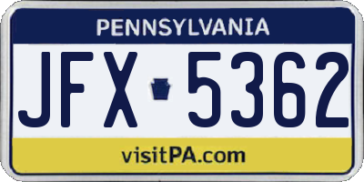 PA license plate JFX5362