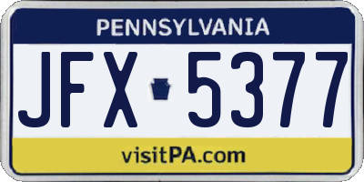 PA license plate JFX5377
