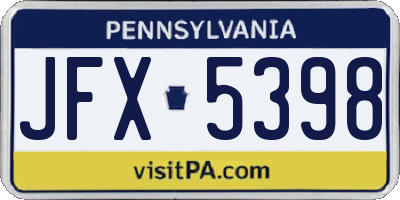 PA license plate JFX5398