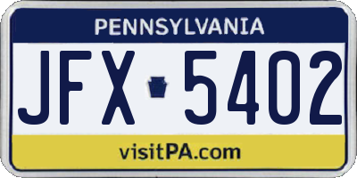 PA license plate JFX5402