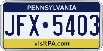 PA license plate JFX5403