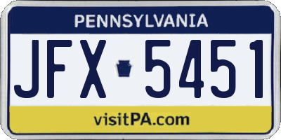 PA license plate JFX5451