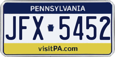 PA license plate JFX5452