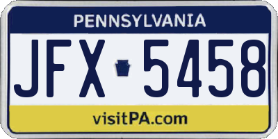 PA license plate JFX5458