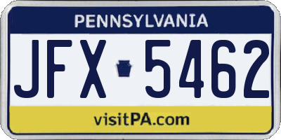 PA license plate JFX5462