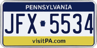 PA license plate JFX5534