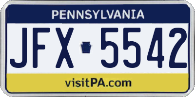 PA license plate JFX5542