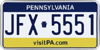 PA license plate JFX5551