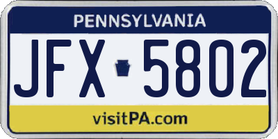 PA license plate JFX5802