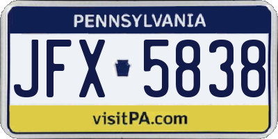 PA license plate JFX5838