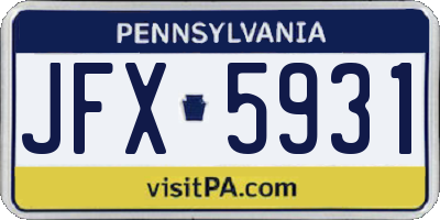 PA license plate JFX5931