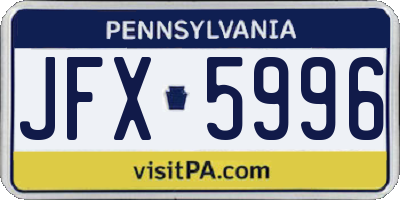 PA license plate JFX5996