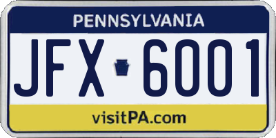 PA license plate JFX6001