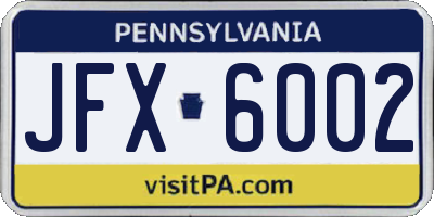 PA license plate JFX6002