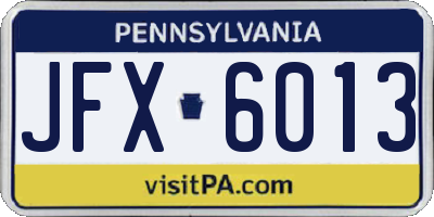 PA license plate JFX6013
