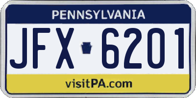 PA license plate JFX6201