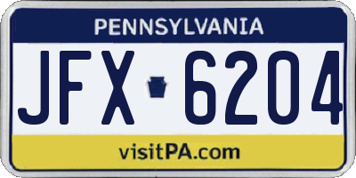 PA license plate JFX6204