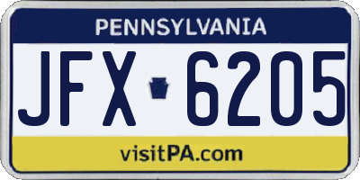 PA license plate JFX6205
