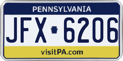 PA license plate JFX6206