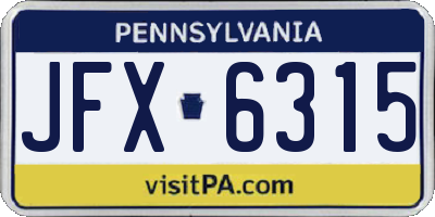 PA license plate JFX6315
