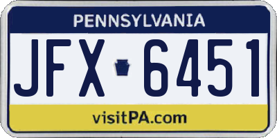 PA license plate JFX6451