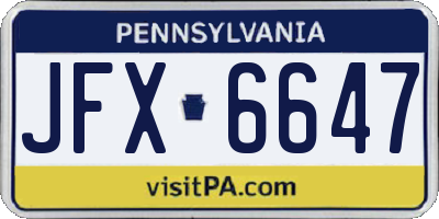 PA license plate JFX6647