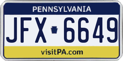 PA license plate JFX6649