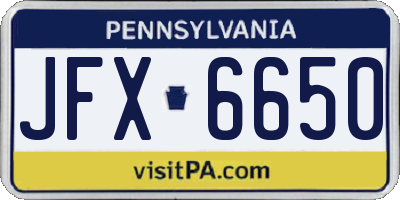 PA license plate JFX6650