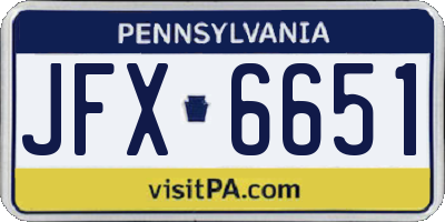 PA license plate JFX6651