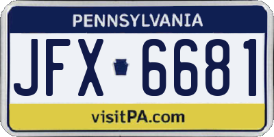 PA license plate JFX6681