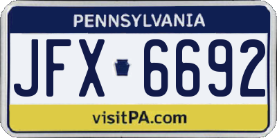 PA license plate JFX6692