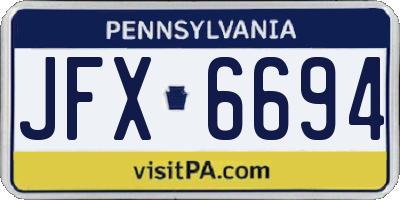 PA license plate JFX6694