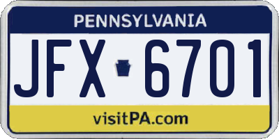 PA license plate JFX6701