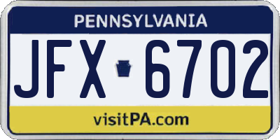 PA license plate JFX6702